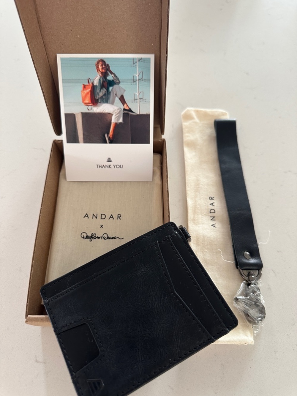 ANDAR The Denner Black Leather Card Wallet with Wrist Strap
